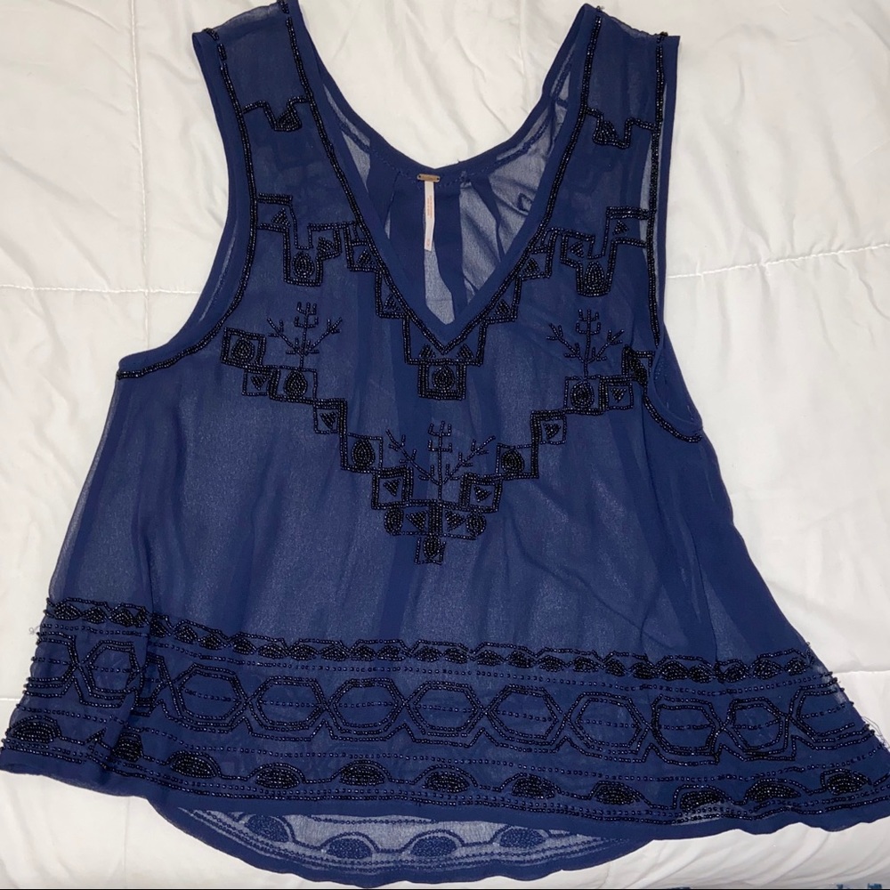 Free People navy beaded tank top